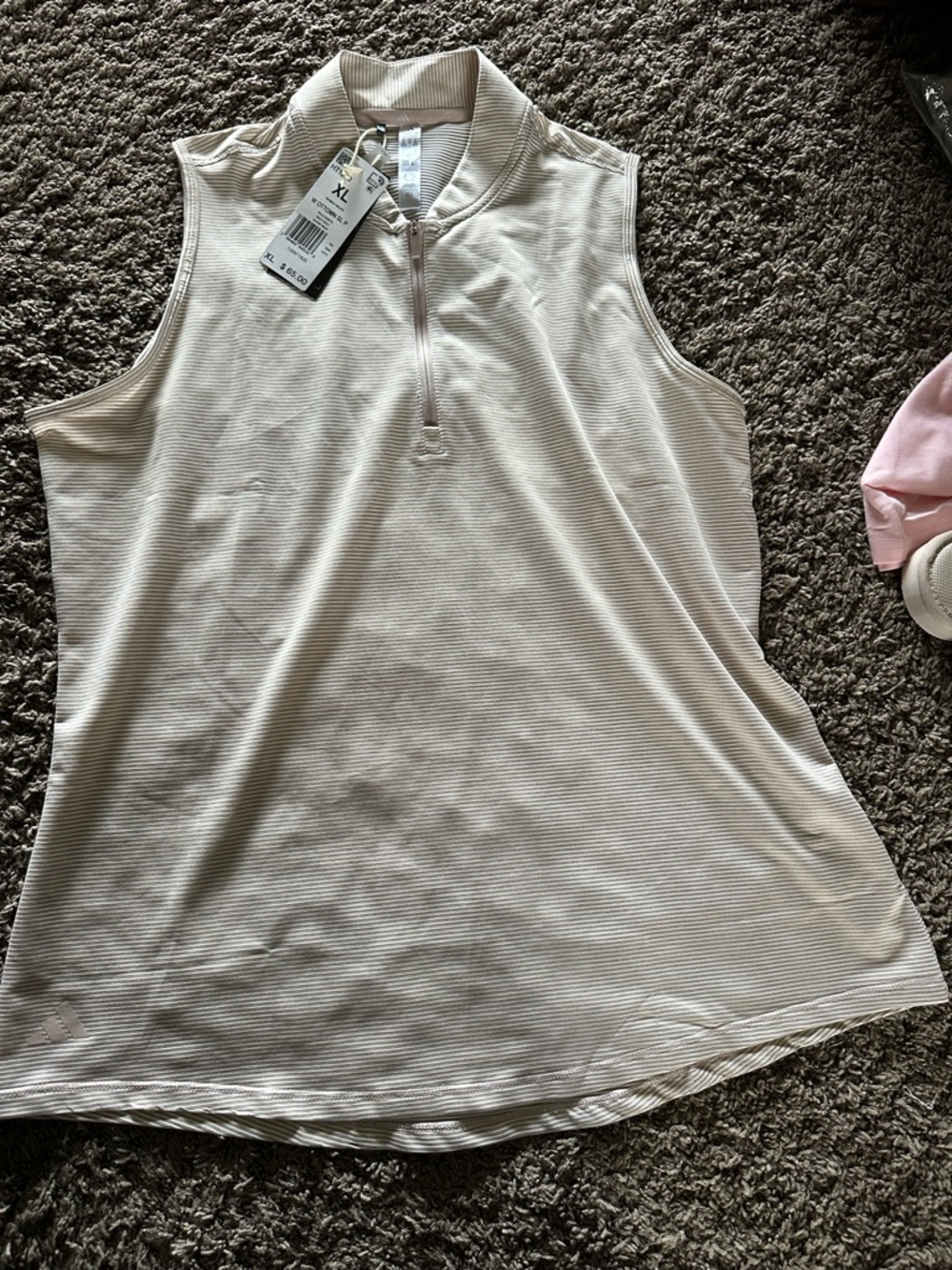 Adidas Women's Size xl Wonder Taupe /White Ottoman Sleeveless Polo Shirt